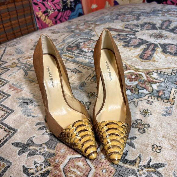 Alexandre Birman Snake Skin Suede Pointed Toe Heels Italian Pumps Women's Size 7 - Picture 1 of 16